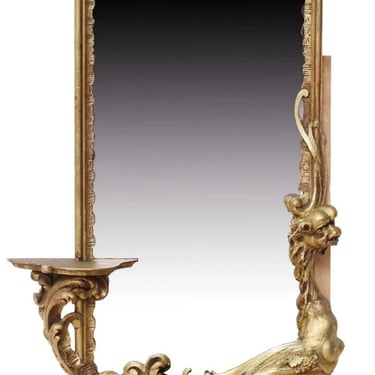 Wall Mirror, Florentine Giltwood, Crest, Shelves, Winged Motif, Early 1900s!!