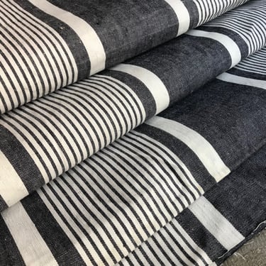 French Stripe Ticking, Dark Indigo Blue, Metis, Linen, Upholstery Sewing Projects, Unused, French Fabric Textiles 
