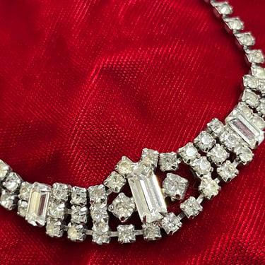 vintage rhinestone choker 1950s crystal collar necklace 