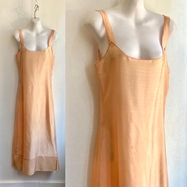 Vintage 30s Acetate SLIP DRESS / Low Back + Side SNAPS / Light Peach 