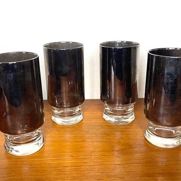 Vintage 60s Set of Four  Queens Lusterware, Mercury Fade Tall Glasses 