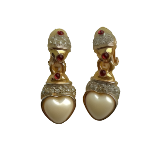 80s Pearl Heart Crystal Clip On Earrings