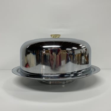 Vintage Chrome Cake Plate / Cake Stand / With Cover / Mid Century Modern / FREE SHIPPING 