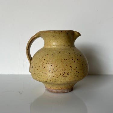 80's Vintage Pitcher - Shape Speckle Glaze Art Pottery Vase, Signed 