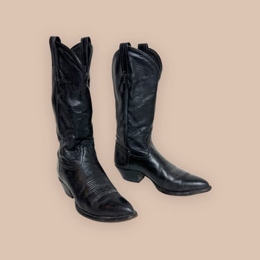 Vintage Women's TONY LAMA Black Cowboy Boots ~ size 6 M ~ Pointed X-Toe ~ Western ~ 