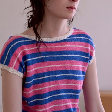 striped nubby knit 80s short sleeve sweater 