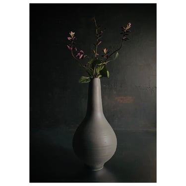 SHIPS NOW- Large Ceramic Genie Bottle Vase Glazed in Slate Matte Black by Sara Paloma Pottery. 