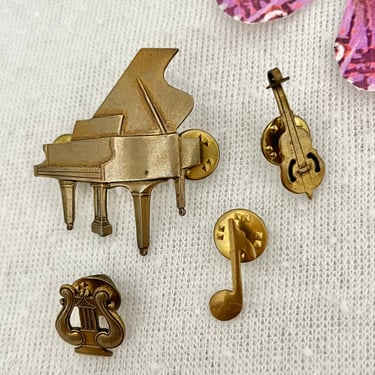 Vintage Scatter Pins, Musical Instruments, Statement Pieces, Set 4, Orchestra, Sculptural 