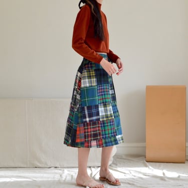patchwork tartan plaid wrap skirt with pockets / 32w 