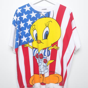 vintage 90s 1995 America looney tunes all over TWEETY bird bugs BUNNY y2k oversize t-shirt top -- size xl 