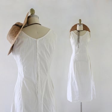 button back cotton slip dress - s - vintage white womens victorian Edwardian size small sleeveless summer sun dress 