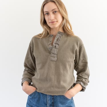 Vintage Gray Crop Waffleknit Henley Thermal | Made in Sweden Waffle Shirt | XS S | TH28 