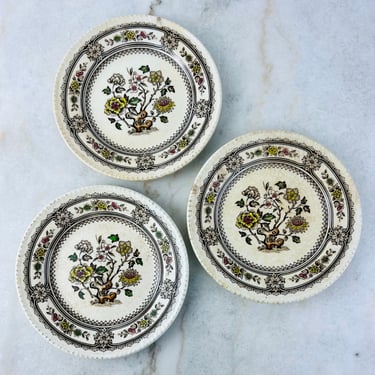 Antique Wood & Sons Dorset Small Plate set of 3, 1900s shabby chic hand engraved brown transferware, England, wall plates, rare, replacement 