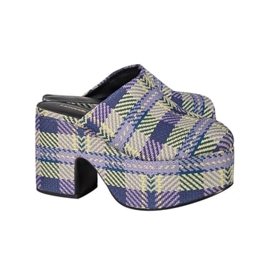 Larroude - Purple, Green, & Yellow Plaid Platform Mule Clogs Sz 8.5