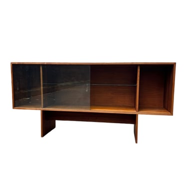 Free Shipping Within Continental US - Vintage Mid Century Modern Walnut Wood Book Shelf Display Cabinet Adjustable Shelf 