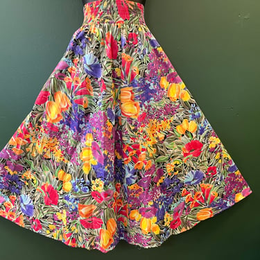 bright garden full skirt vintage floral maxi skirt medium 