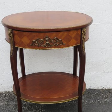 French Inlay Oval Two Tiers Side End Accent Table 5250