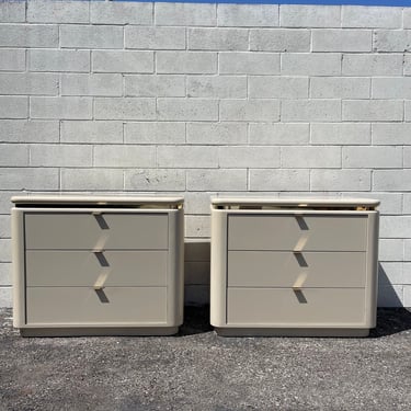 Pair of Post Modern Art Deco Nightstands Bachelor Chests Bedside Tables Minimalist Style Media Console Storage Gold Brass CUSTOM PAINT AVAIL 
