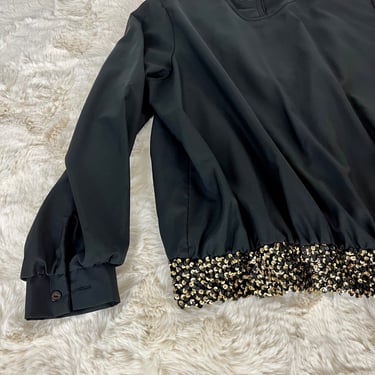 vintage plus size sequin blouse / plus size 70s blouse / plus size vintage blacky flowy top / plus size 70s glam / size 18 size 20 size 22 