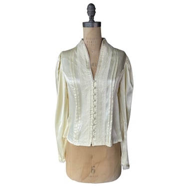 1970s cream lace and pearl gunnie sax blouse 