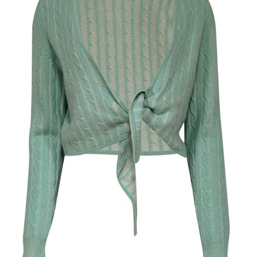 Magaschoni - Mint Green Cable Knit Cashmere Tie Front Cardigan Sz L