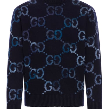 Gucci Men Wool Sweater With Gg Intarsia