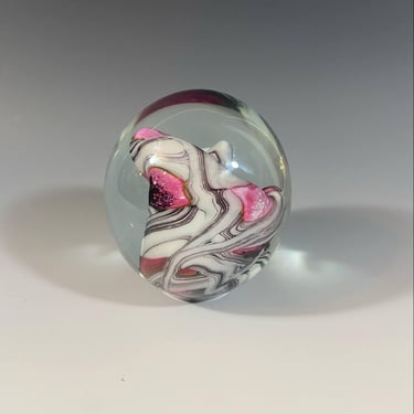 Handblown Glass Paperweight – Swirled Art Design Dated 2001 – Decorative Display Piece 