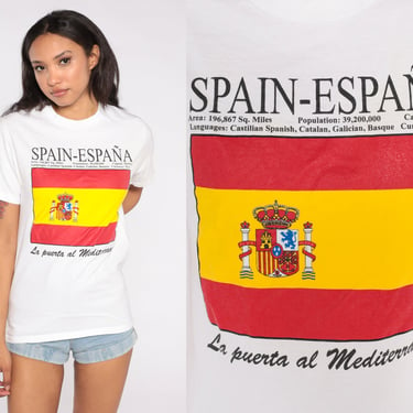 Spain España T Shirt 80s 90s Spanish Flag Shirt Mediterranean Retro Tourist TShirt Vintage 1980s 1990s Single Stitch Graphic Tee White Small 