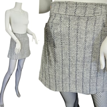 1960's Grey White Bronson Tweed Mini Skirt I Sz Med I W: 28