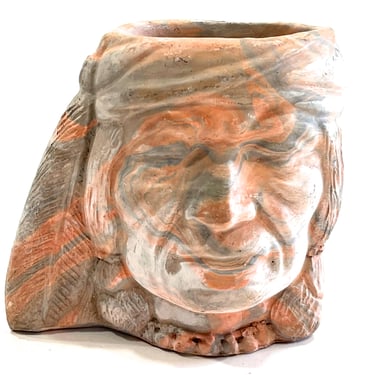 VINTAGE: Comanche Pottery TX - Handcrafted Native American Swirl Pottery Planter - Mug - Multicolor Swirl Ceramic - SKU 00035120 