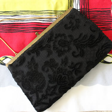 Vintage 1950's 60s La France Black Chenille carpet Tapestry Clutch Purse evening bag Handbag 