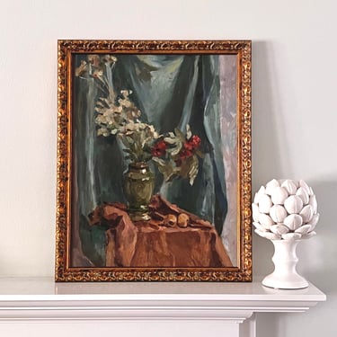 Vintage Impressionist Flowers in Vase Oil Painting 
