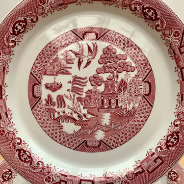 Vintage Red Willow Restaurant Ware Collection, Jackson China Willowware Chinoiserie Dinnerware - Set of 8 Dinner Plates, 5 Appetizer Plates 