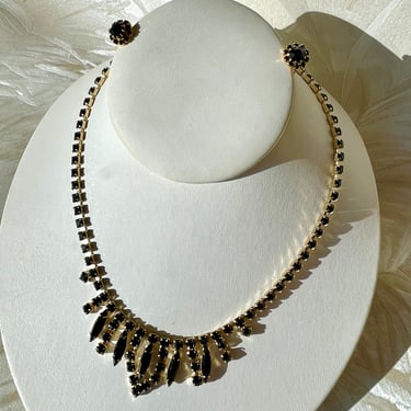 Black Rhinestone Necklace and Earrings Set