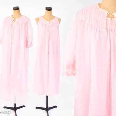 1950s Pink Nylon Peignoir Set | 50s Pale Pink Peignoir | Gaymode | Medium 