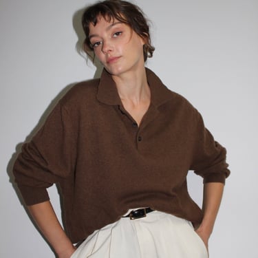 Vintage Umber Collared Cashmere Knit Henley