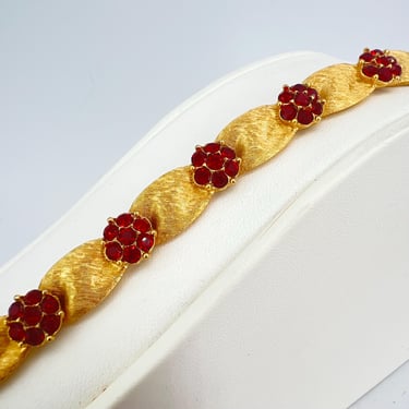 Vintage Trifari Birthday Ribbon Red Rhinestone Gold Tone Bracelet January 