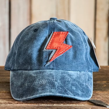 Vintage Style Hat | Leather Applique Baseball Cap | Bowie Bolt Washed Navy | Icon Series 