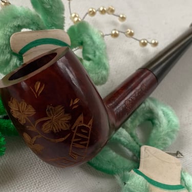 Hand Carved Irish Pipe,  St Patrick's Day, Ireland Smoking Pipe Souvenir, Unused, Vintage Pipe, Tobacianna, Initial B.P.L. 