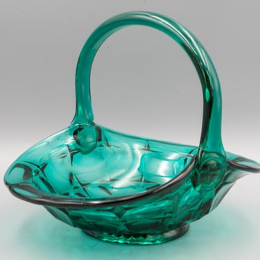 Tiara Exclusives Teal Green Constellation Basket | Vintage Collectible Glassware | Indiana Glass Molds 