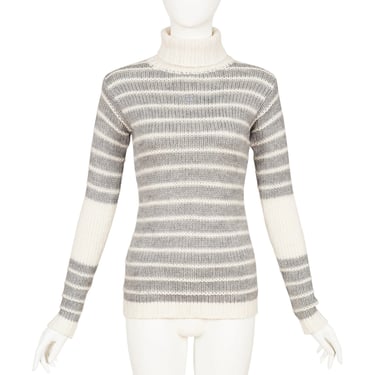 Courrèges 1970s Vintage Logo Striped Knit Turtleneck Sweater 