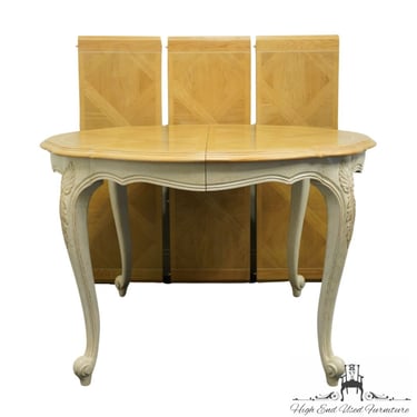 CENTURY FURNITURE Cream / Off White Painted French Provincial Style 91" Dining Table w. Banded Top 32-312 
