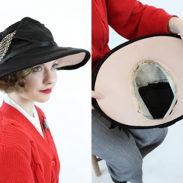 1920s wide brim hat | cloche rhinestone | satin saucer 