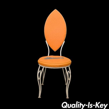 Vintage Wrought Iron Patio Side Chair Marquise Back Mid Century Modern Orange D