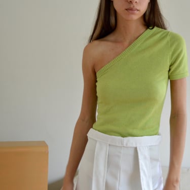 lime silk cashmere blend y2k one sleeve knit sweater top 
