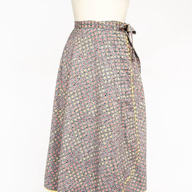 1970s Wrap Skirt Cotton Printed Ric Rac S / XS 