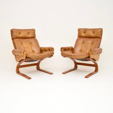 Pair of Vintage Leather Kengu Armchairs by Elsa and Nordahl Solheim for Rykken