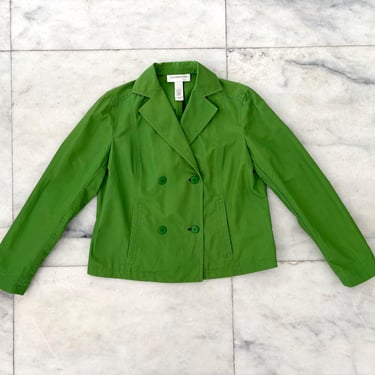 Vintage Liz Claiborne Jacket Green Cotton Canvas Double Breasted Womens 6 