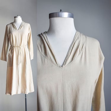 Vintage Taupe Cotton Hooded Dress 