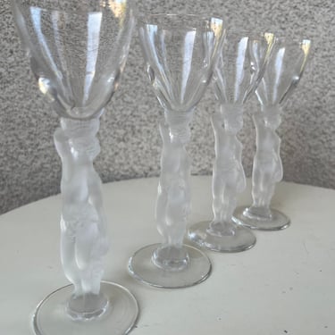 Vintage set 4 liqueur cordial glasses Hollywood Regency style Artes LTd Bacchus frosted men holds 3 ozs 